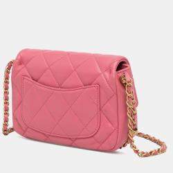 Pre Owned Chanel Pink Small Quilted Lambskin Dynasty Flap