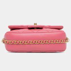 Pre Owned Chanel Pink Small Quilted Lambskin Dynasty Flap