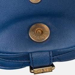 Pre Owned Chanel Blue Quilted Grained Calfskin Casual Trip Messenger
