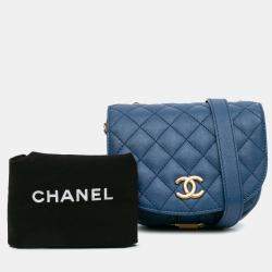 Pre Owned Chanel Blue Quilted Grained Calfskin Casual Trip Messenger