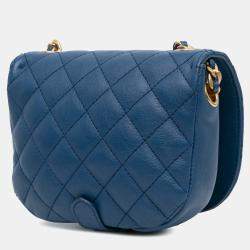 Pre Owned Chanel Blue Quilted Grained Calfskin Casual Trip Messenger
