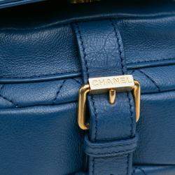 Pre Owned Chanel Blue Quilted Grained Calfskin Casual Trip Messenger