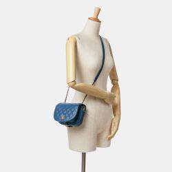 Pre Owned Chanel Blue Quilted Grained Calfskin Casual Trip Messenger
