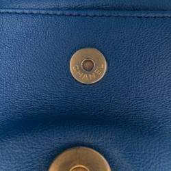 Pre Owned Chanel Blue Quilted Grained Calfskin Casual Trip Messenger