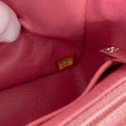 Pre Owned Chanel Pink Medium Classic Tricolor Lambskin Valentines Heart Charms Single Flap