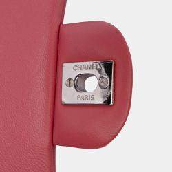Pre Owned Chanel Pink Medium Classic Tricolor Lambskin Valentines Heart Charms Single Flap
