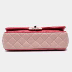 Pre Owned Chanel Pink Medium Classic Tricolor Lambskin Valentines Heart Charms Single Flap