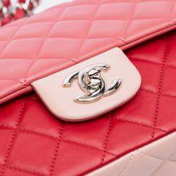 Pre Owned Chanel Pink Medium Classic Tricolor Lambskin Valentines Heart Charms Single Flap