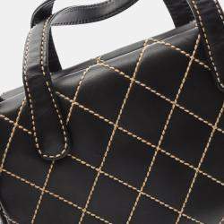 Pre Owned Chanel Wild Stitch Black Leather Tote Bag