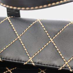 Pre Owned Chanel Wild Stitch Black Leather Tote Bag