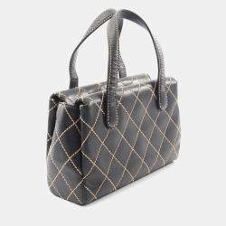 Pre Owned Chanel Wild Stitch Black Leather Tote Bag
