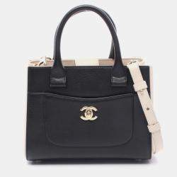 Pre Owned Chanel Neo Executive Small Black and Beige Leather Tote Bag