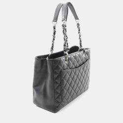 Pre Owned Chanel Matelasse Grand Shopping Gst Chain Tote Bag Calfskin Bk Shw
