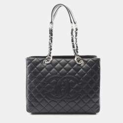 Pre Owned Chanel Matelasse Grand Shopping Gst Chain Tote Bag Calfskin Bk Shw