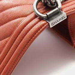 Pre Owned Chanel Boy Small Brown Chevron Calfskin Shoulder Bag