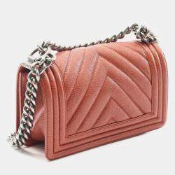 Pre Owned Chanel Boy Small Brown Chevron Calfskin Shoulder Bag