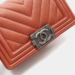 Pre Owned Chanel Boy Small Brown Chevron Calfskin Shoulder Bag