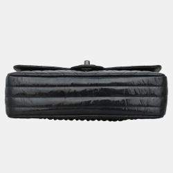 Pre Owned Chanel Patent Leather Chevron Medium Double Flap Bag
