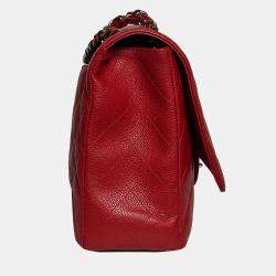 Pre Owned Chanel Red Caviar Maxi Classic Flap Bag in SHW