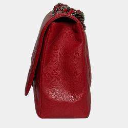 Pre Owned Chanel Red Caviar Maxi Classic Flap Bag in SHW