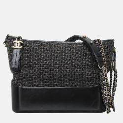 Pre Owned Chanel Tweed Calfskin Medium Gabrielle Hobo Bag