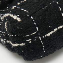 Pre Owned Chanel Black/White Quilted Tweed Medium 19 Flap Bag