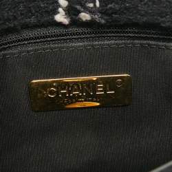 Pre Owned Chanel Black/White Quilted Tweed Medium 19 Flap Bag