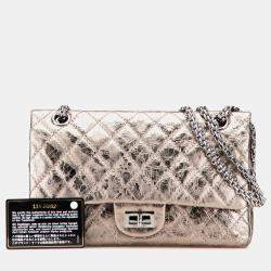 Pre Owned Chanel Beige Reissue 2.55 Aged Metallic Calfskin Double Flap 225