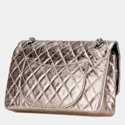 Pre Owned Chanel Beige Reissue 2.55 Aged Metallic Calfskin Double Flap 225