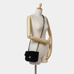 Pre Owned Chanel Black Mini Quilted Velvet Double Frame Flap