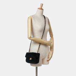 Pre Owned Chanel Black Mini Quilted Velvet Double Frame Flap