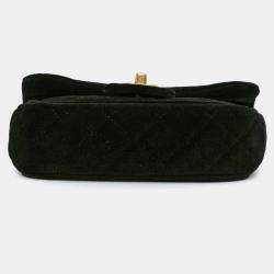 Pre Owned Chanel Black Mini Quilted Velvet Double Frame Flap