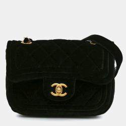 Pre Owned Chanel Black Mini Quilted Velvet Double Frame Flap