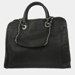 Pre Owned Chanel French Riviera Black Perforated Calfskin Top Handle Bag