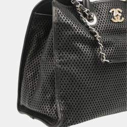 Pre Owned Chanel French Riviera Black Perforated Calfskin Top Handle Bag