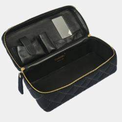 Pre Owned Chanel Vanity Black Cotton Wild Stitch Top Handle Bag