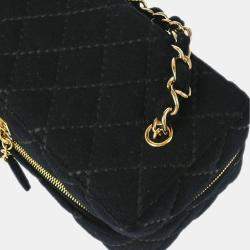Pre Owned Chanel Vanity Black Cotton Wild Stitch Top Handle Bag