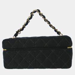 Pre Owned Chanel Vanity Black Cotton Wild Stitch Top Handle Bag