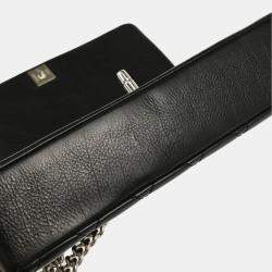 Pre Owned Chanel Turnlock Full Flap Small Black Embossed Calfskin Shoulder Bag