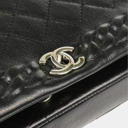 Pre Owned Chanel Turnlock Full Flap Small Black Embossed Calfskin Shoulder Bag
