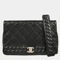 Pre Owned Chanel Turnlock Full Flap Small Black Embossed Calfskin Shoulder Bag
