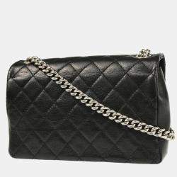 Pre Owned Chanel Turnlock Full Flap Small Black Embossed Calfskin Shoulder Bag