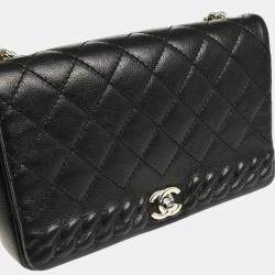 Pre Owned Chanel Turnlock Full Flap Small Black Embossed Calfskin Shoulder Bag