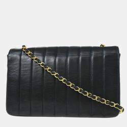 Pre Owned Chanel Mademoiselle Flap Black Lambskin Shoulder Bag