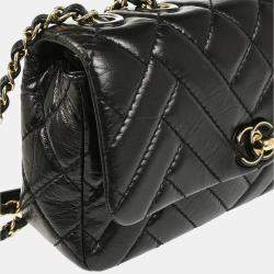 Pre Owned Chanel Straight Flap Black Lambskin Shoulder Bag