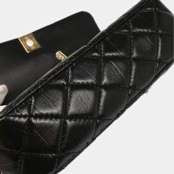 Pre Owned Chanel Straight Flap Black Lambskin Shoulder Bag