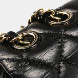 Pre Owned Chanel Straight Flap Black Lambskin Shoulder Bag
