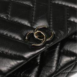 Pre Owned Chanel Straight Flap Black Lambskin Shoulder Bag