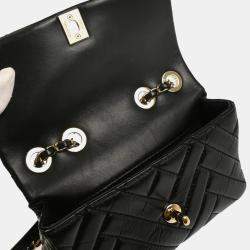 Pre Owned Chanel Straight Flap Black Lambskin Shoulder Bag