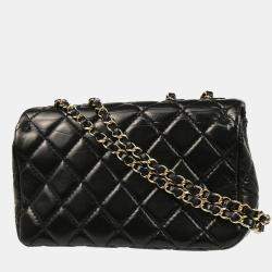 Pre Owned Chanel Straight Flap Black Lambskin Shoulder Bag